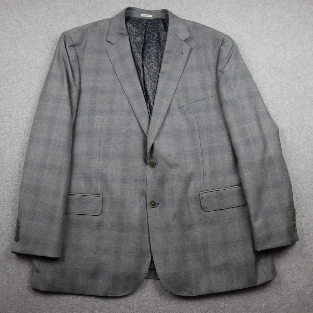 Joseph Abboud Blazer Mens 46 Regular Heritage Gray Wool Glen Plaid Super 120s